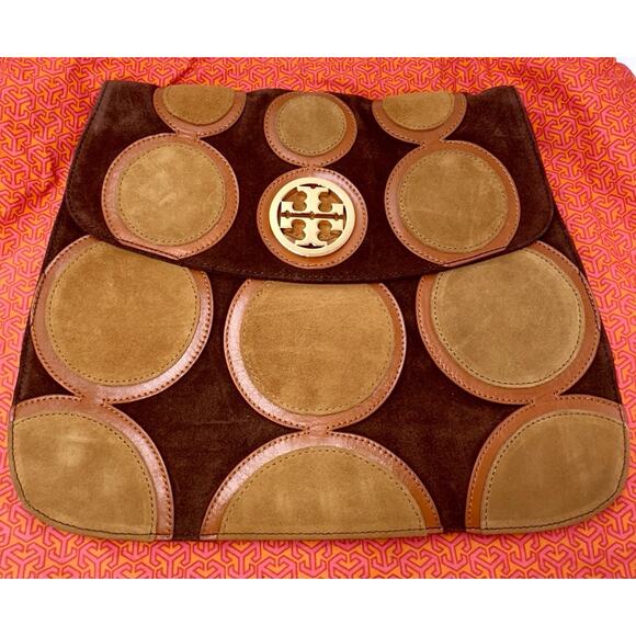 Tory Burch Happy Hobo Circles Brown Camel Suede PERFECT FOR FALL - Picture 1 of 15